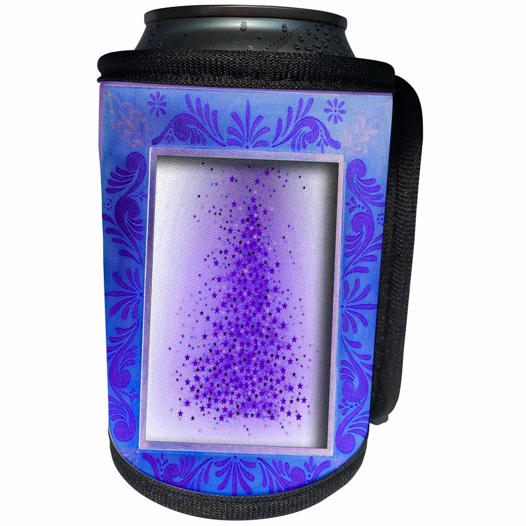 3dRose Beverly Turner Christmas Design - Purple Tree of Stars - Can Cooler Bottle Wrap (cc_26994)