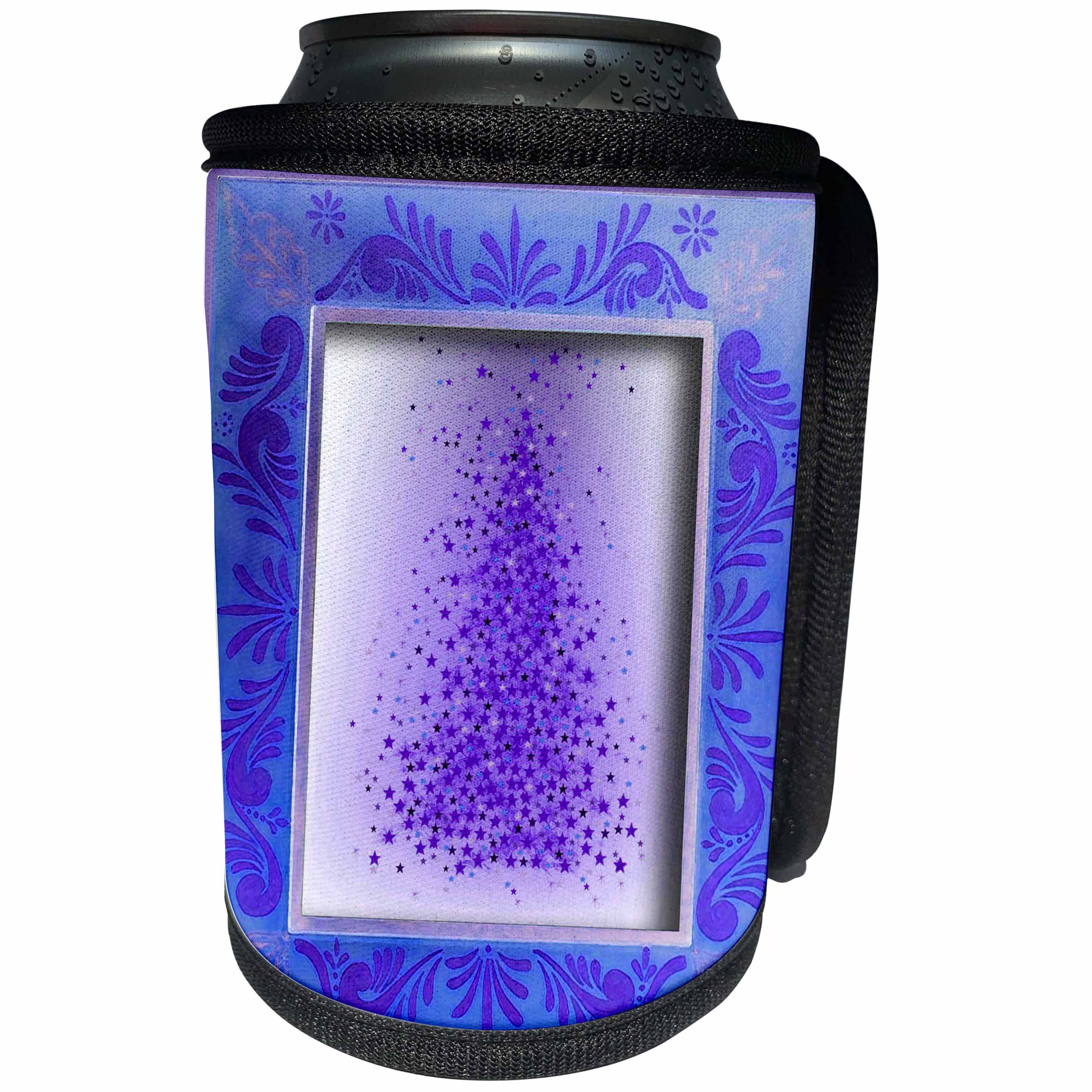 3dRose Beverly Turner Christmas Design - Purple Tree of Stars - Can Cooler Bottle Wrap (cc_26994)