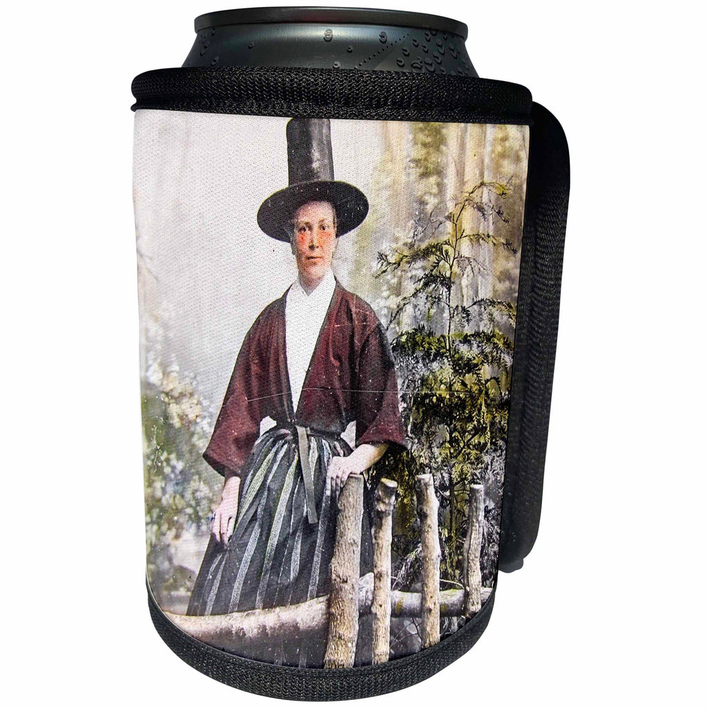3dRose Scenes from the Past Magic Lantern Slides - Welsh Woman in Traditional Dress Circa 1890s Wales - Can Cooler Bottle Wrap (cc_269965)