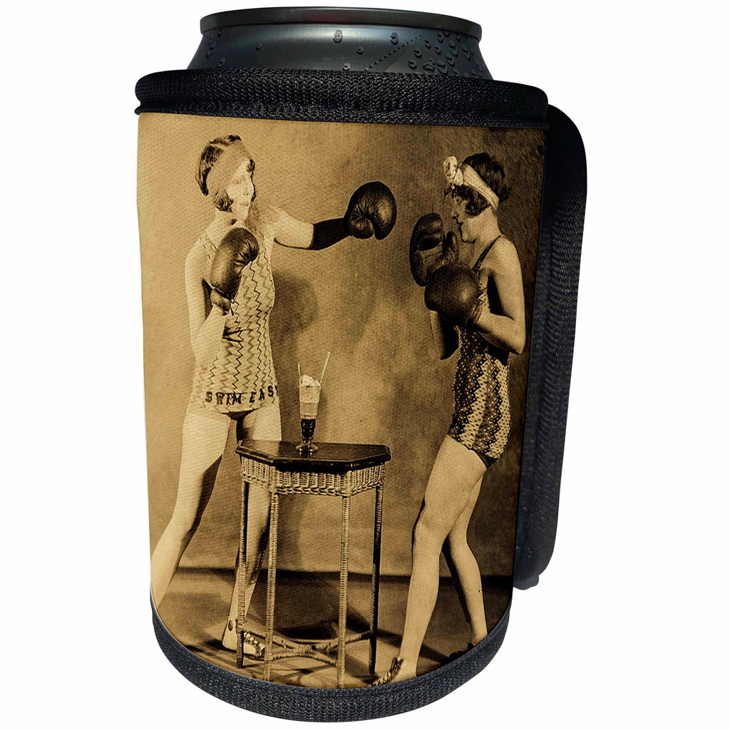 3dRose Scenes from the Past Vintage Stereoview Cards - Boxing Flappers 1926 Vintage Stereoview Card Image - Can Cooler Bottle Wrap (cc_269972)