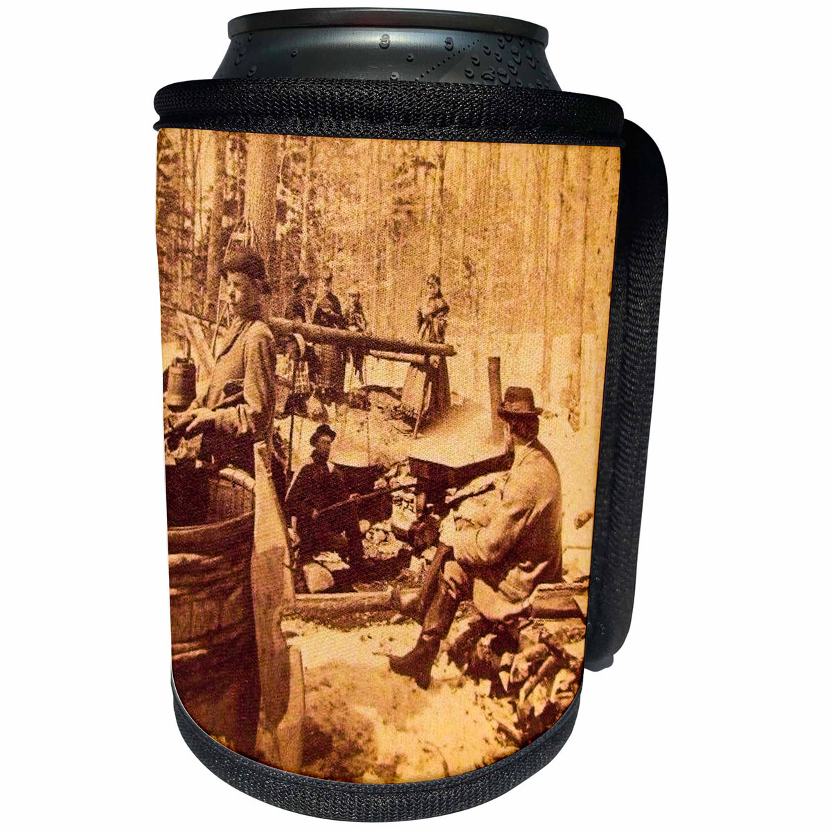 3dRose Scenes from the Past Vintage Stereoview Cards - Boiling Sap for Maple Sugar in New Hampshire Late 1800s - Can Cooler Bottle Wrap (cc_269988)