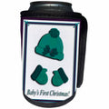 3dRose Beverly Turner Christmas Design - Green Cap and Mittens Babys First Christmas Poinsettia Bow - Can Cooler Bottle Wrap (cc_27001)