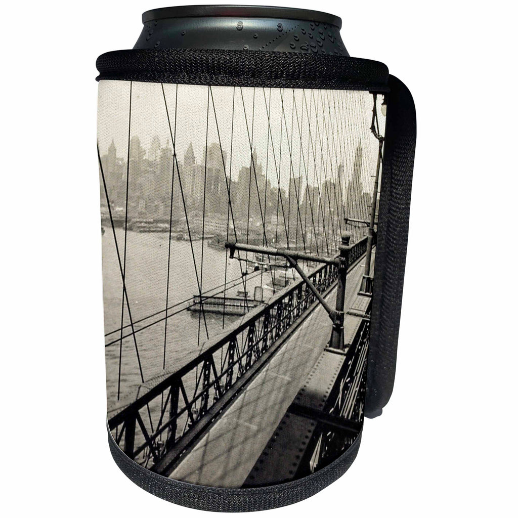3dRose Scenes from the Past Vintage Stereoview Cards - Manhattan from Brooklyn Bridge New York City Vintage Early 1900s - Can Cooler Bottle Wrap (cc_270012)