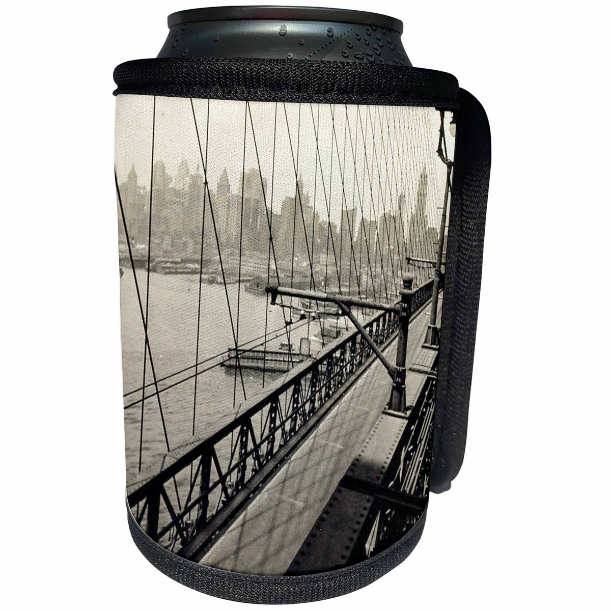3dRose Scenes from the Past Vintage Stereoview Cards - Manhattan from Brooklyn Bridge New York City Vintage Early 1900s - Can Cooler Bottle Wrap (cc_270012)