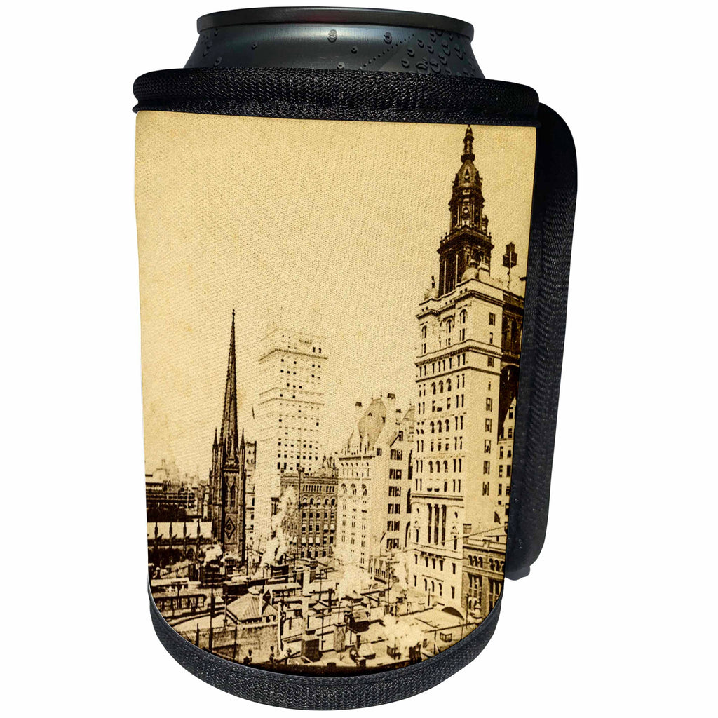 3dRose Scenes from the Past Vintage Stereoview Cards - Manhattan 1896 Clock Tower Building New York Life Ins. Building - Can Cooler Bottle Wrap (cc_270013)