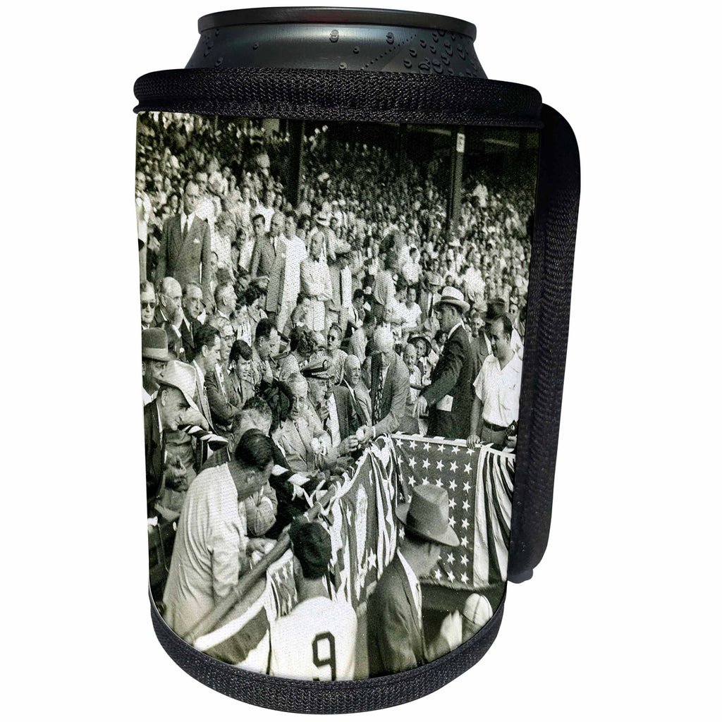 3dRose Scenes from the Past Vintage Stereoview Cards - Lynn Skeels Stereoview Photo President Harry Truman Signing Baseballs - Can Cooler Bottle Wrap (cc_270016)