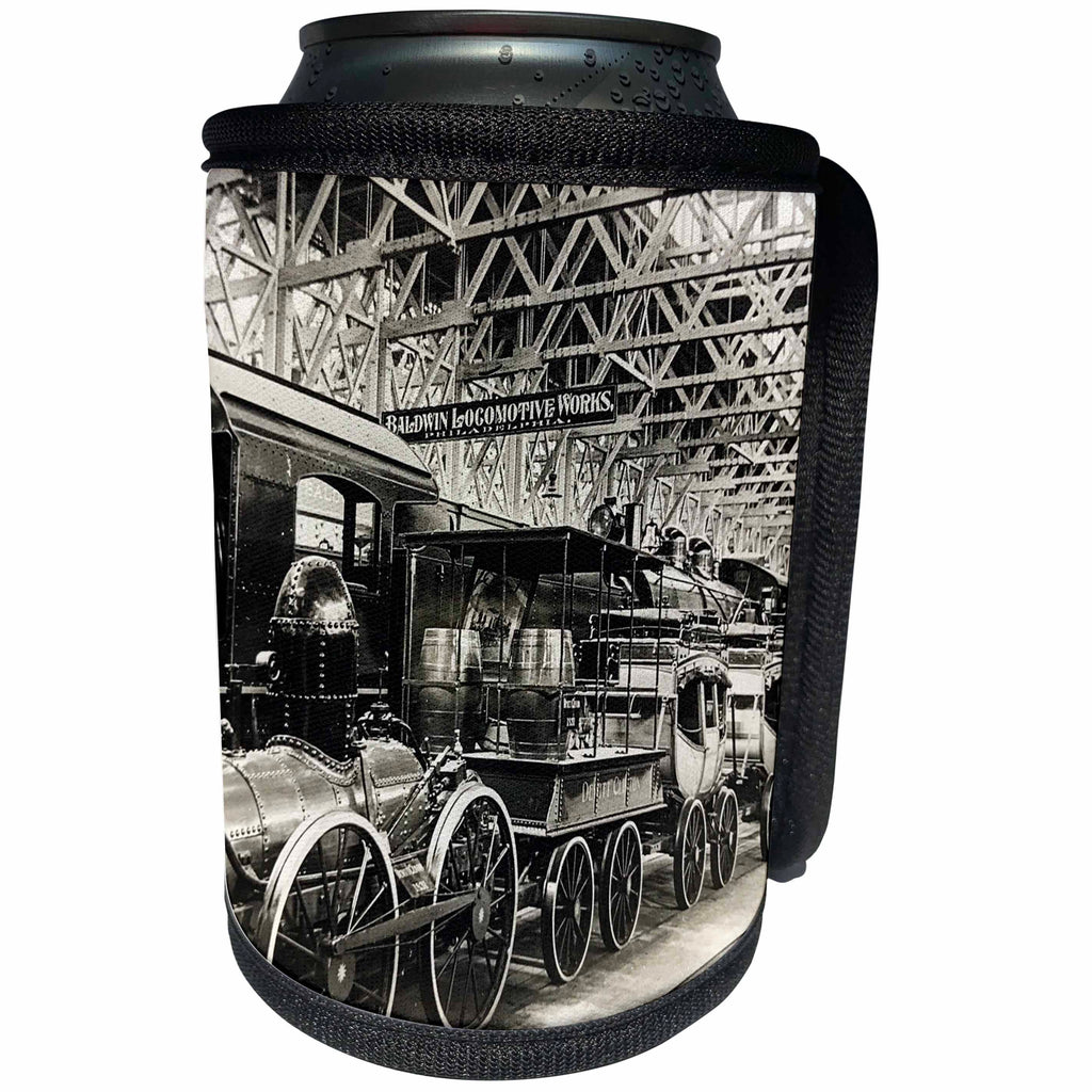 3dRose Scenes from the Past Vintage Stereoview Cards - Baldwin Locomotive Works Pennsylvania Stereoview Late 1800s - Can Cooler Bottle Wrap (cc_270024)