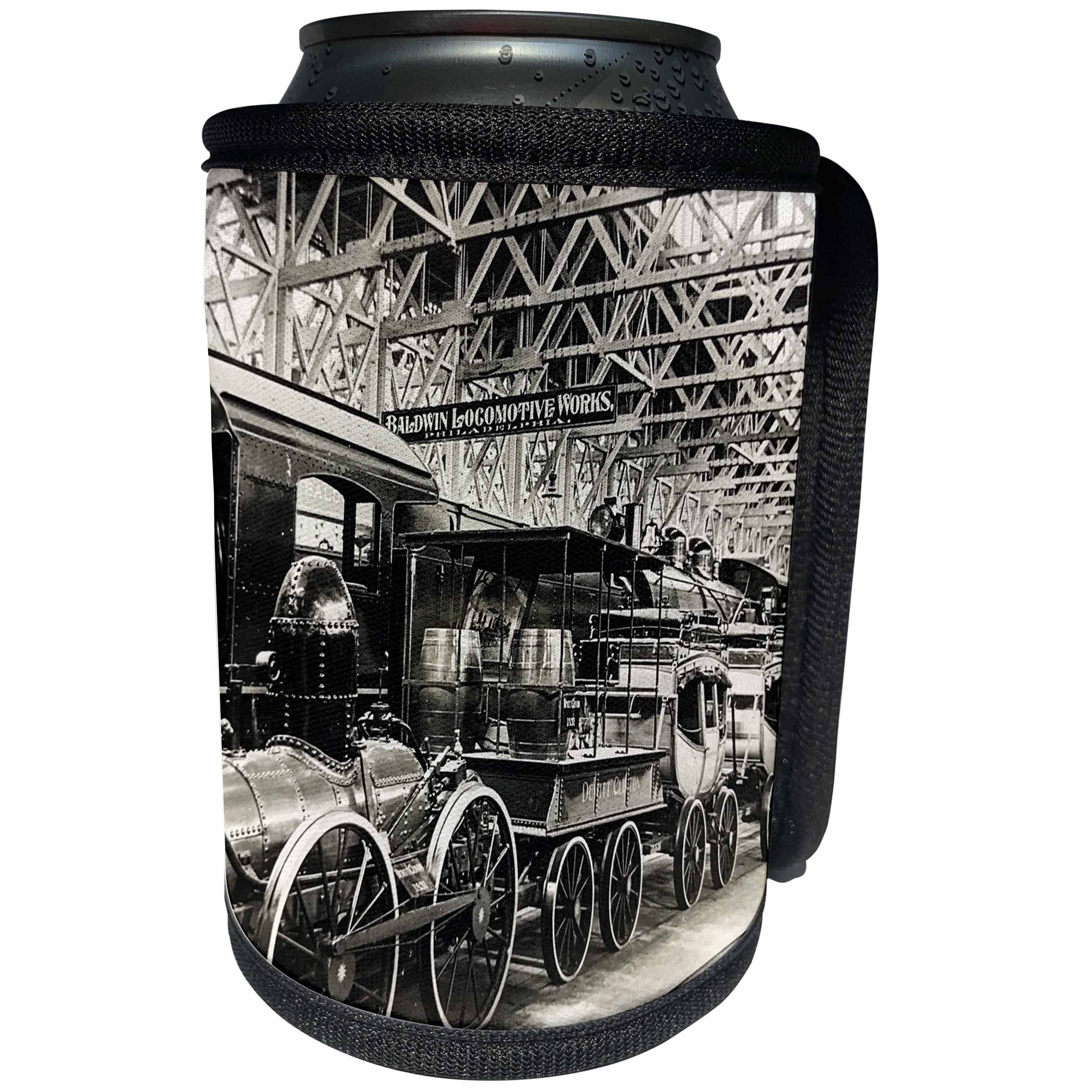 3dRose Scenes from the Past Vintage Stereoview Cards - Baldwin Locomotive Works Pennsylvania Stereoview Late 1800s - Can Cooler Bottle Wrap (cc_270024)