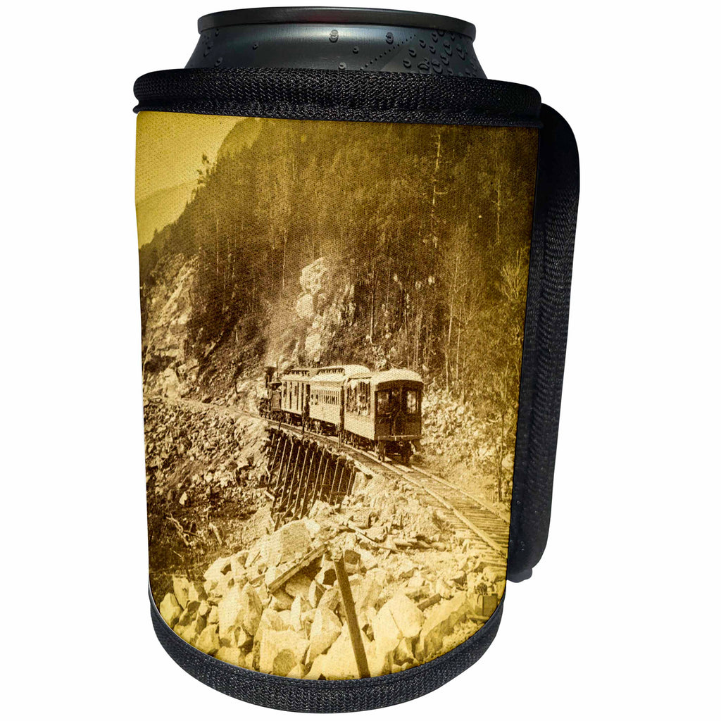 3dRose Scenes from the Past Vintage Stereoview Cards - Portland and Ogdensburg Railroad Train on Trestle White Mountains - Can Cooler Bottle Wrap (cc_270027)
