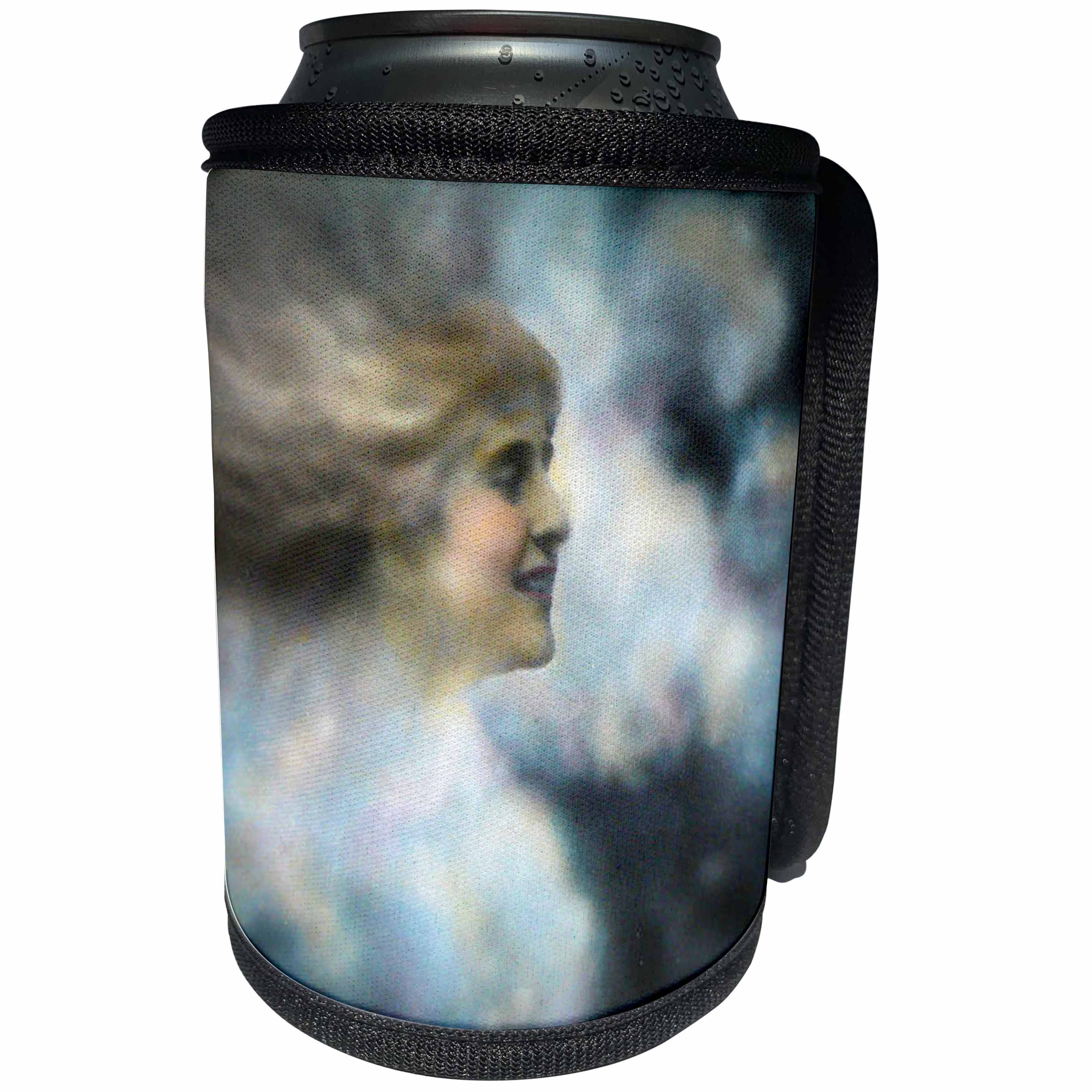 3dRose Scenes from the Past Magic Lantern Slides - Antique Edwardian Colored Slide Womans Face In the Clouds 1910 - Can Cooler Bottle Wrap (cc_270035)