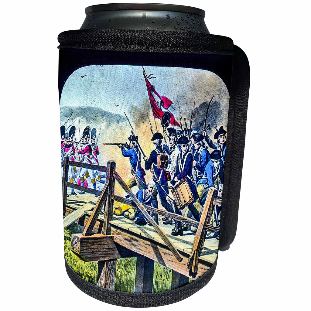 3dRose Scenes from the Past Magic Lantern Slides - Revolutionary War Battle American Military History Vintage 1776 - Can Cooler Bottle Wrap (cc_270048)