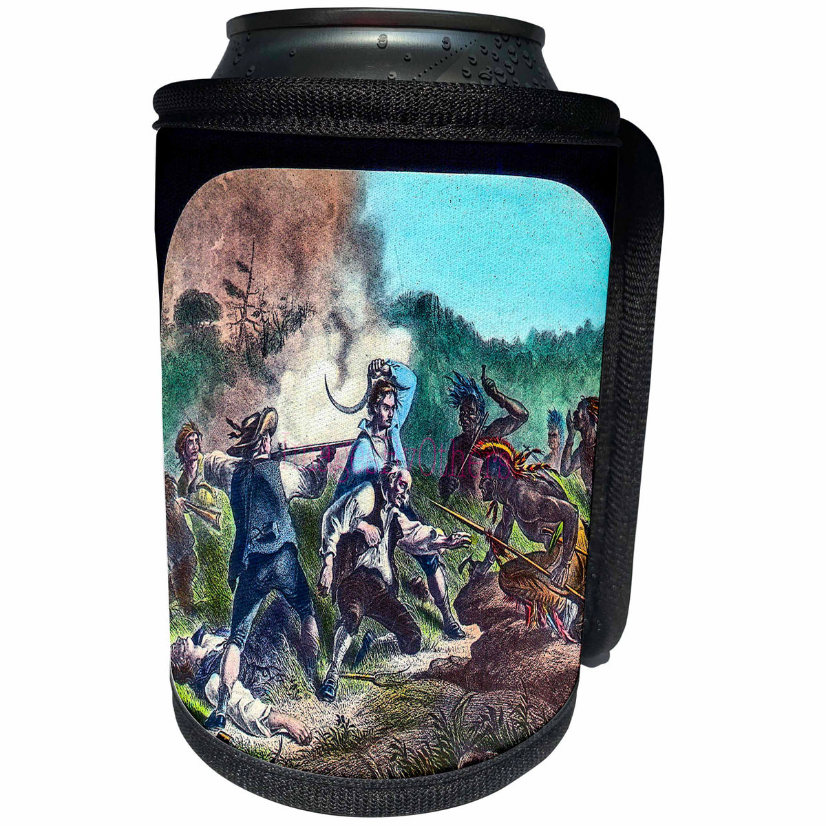 3dRose Scenes from the Past Magic Lantern Slides - French and Indian War American Military History Battle - Can Cooler Bottle Wrap (cc_270049)