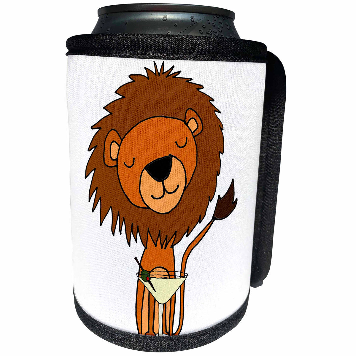 3dRose All Smiles Art Drinking - Funny Cool Lion Drinking Martini Cartoon - Can Cooler Bottle Wrap (cc_270053)