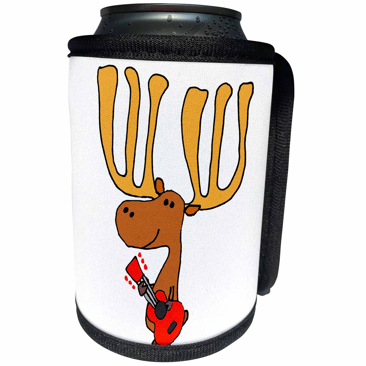 3dRose All Smiles Art Music - Cute Funny Moose Playing Guitar Cartoon - Can Cooler Bottle Wrap (cc_270063)
