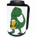 3dRose All Smiles Art Dinosaur - Funny Cool T-rex Dinosaur drinking Beer Cartoon - Can Cooler Bottle Wrap (cc_270081)