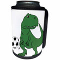 3dRose All Smiles Art Dinosaur - Funny Cute Green T-rex Dinosaur Playing Soccer Cartoon - Can Cooler Bottle Wrap (cc_270082)