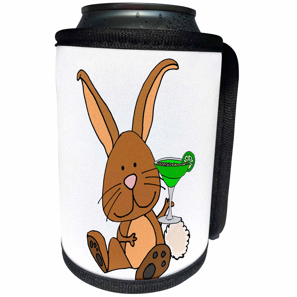 3dRose All Smiles Art Drinking - Funny Cute Brown Bunny Rabbit Drinking margarita Cartoon - Can Cooler Bottle Wrap (cc_270087)