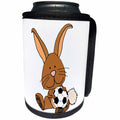 3dRose All Smiles Art Sports and Hobbies - Funny Cool Brown Bunny Rabbit Playing Soccer Cartoon - Can Cooler Bottle Wrap (cc_270090)