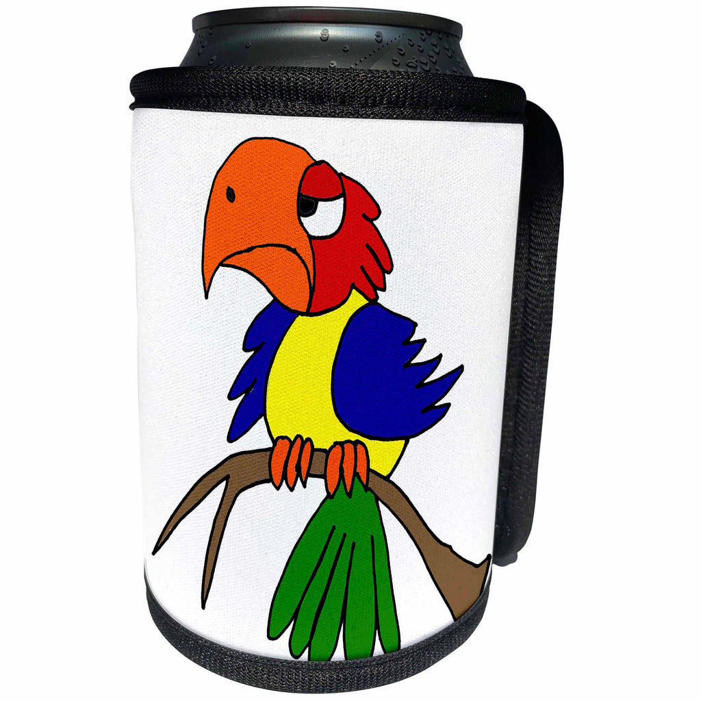 3dRose All Smiles Art Birds - Funny Unique Colorful Parrot bird Cartoon - Can Cooler Bottle Wrap (cc_270091)