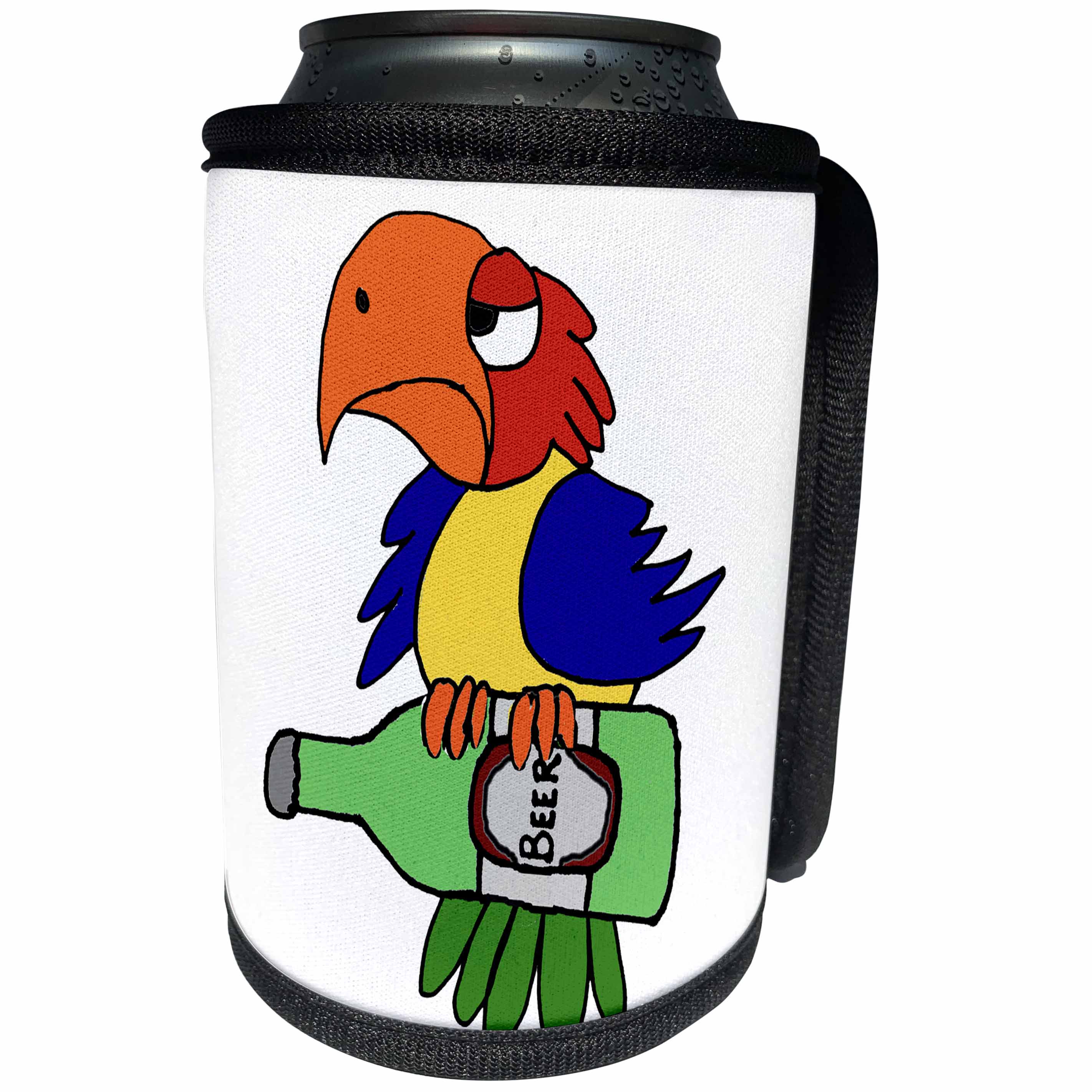 3dRose All Smiles Art Drinking - Funny Cute Bold Parrot Bird Drinking Beer Cartoon - Can Cooler Bottle Wrap (cc_270092)