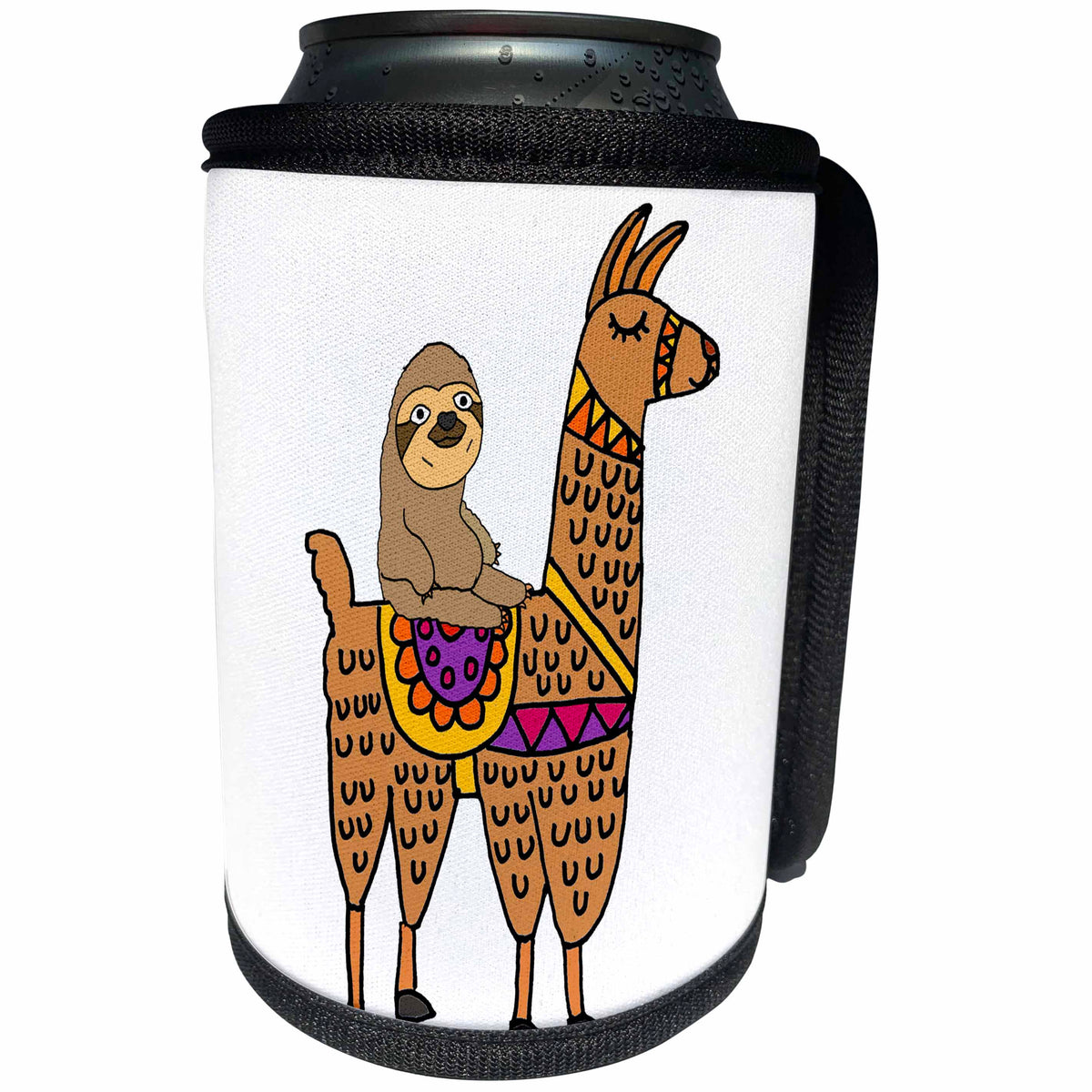 3dRose All Smiles Art Animals - Funny Cute Sloth Riding Llama Cartoon - Can Cooler Bottle Wrap (cc_270098)