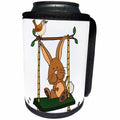3dRose All Smiles Art Animals - Funny Cute Brown Bunny Rabbit and Wren Bird on Swing - Can Cooler Bottle Wrap (cc_270105)
