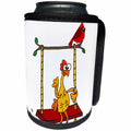 3dRose All Smiles Art Birds - Fun Cool Rubber Chicken and Cardinal Bird on Swing - Can Cooler Bottle Wrap (cc_270109)