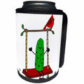 3dRose All Smiles Art Funny - Funny Cute Pickle and Cardinal Bird Swinging on Swing - Can Cooler Bottle Wrap (cc_270110)