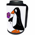 3dRose All Smiles Art Birds - Funny Cool Penguin Bird eating Colorful Lollipop Candy - Can Cooler Bottle Wrap (cc_270111)