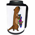 3dRose All Smiles Art Animals - Cool Humorous Sea Otter with Colorful Fish Cartoon - Can Cooler Bottle Wrap (cc_270113)