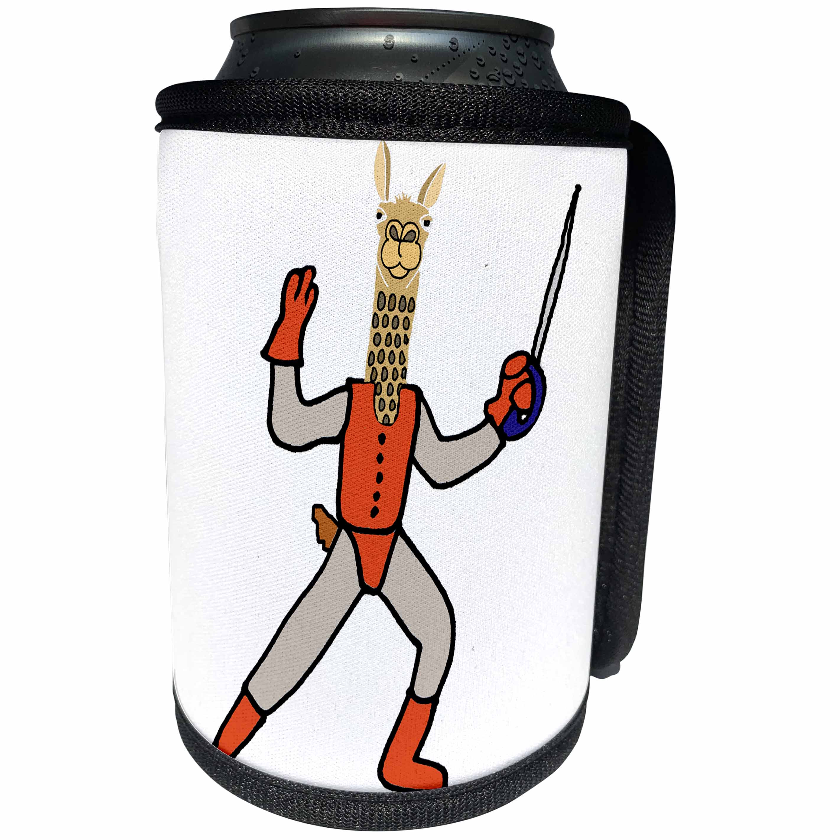 3dRose All Smiles Art Sports and Hobbies - Funny Cute Llama Fencing cartoon - Can Cooler Bottle Wrap (cc_270115)