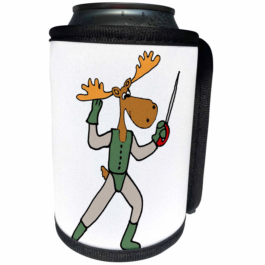 3dRose All Smiles Art Sports and Hobbies - Cute Funny Moose Fencing Cartoon - Can Cooler Bottle Wrap (cc_270116)