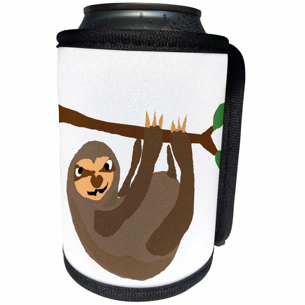 3dRose All Smiles Art Animals - Funny Cool Unique Sloth Primitive Art Cartoon - Can Cooler Bottle Wrap (cc_270117)