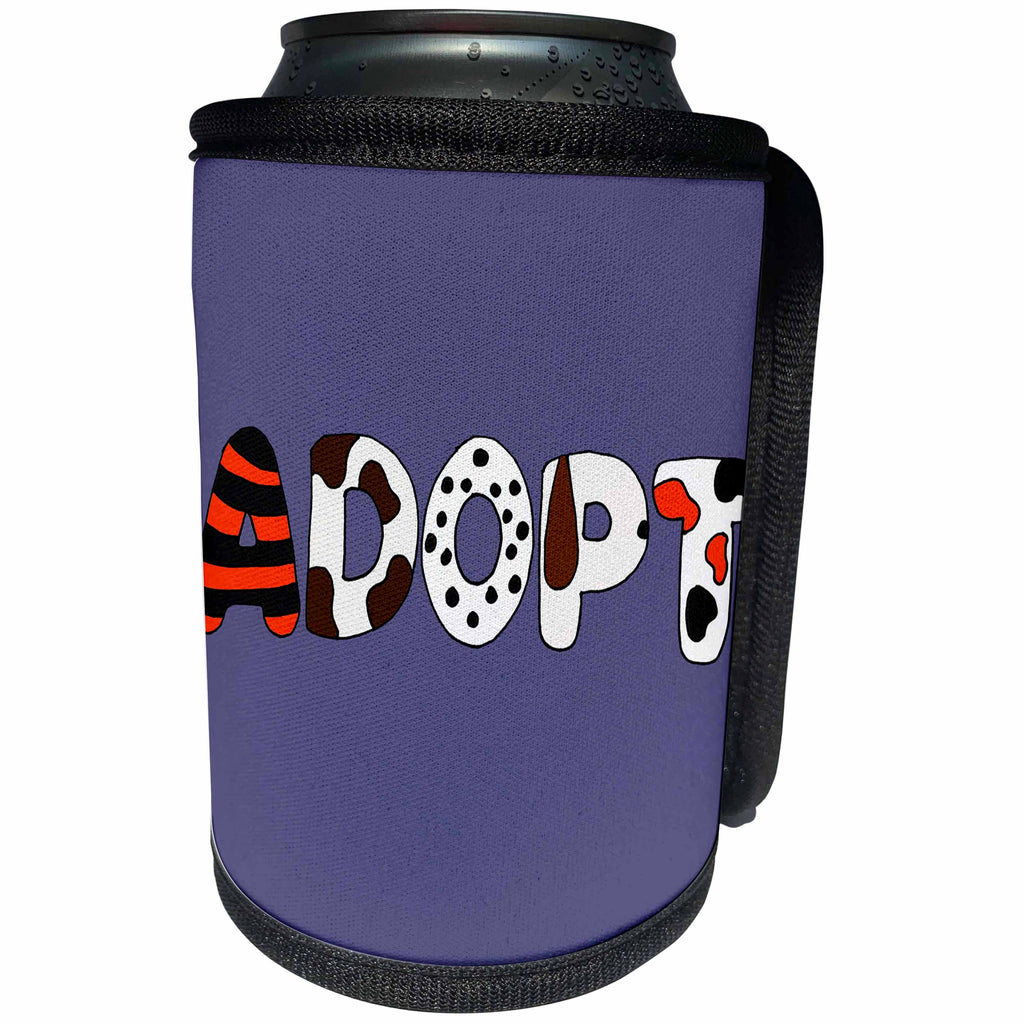 3dRose All Smiles Art Pets - Funny Cute ADOPT Rescue Pets with Letters like Animals - Can Cooler Bottle Wrap (cc_270118)