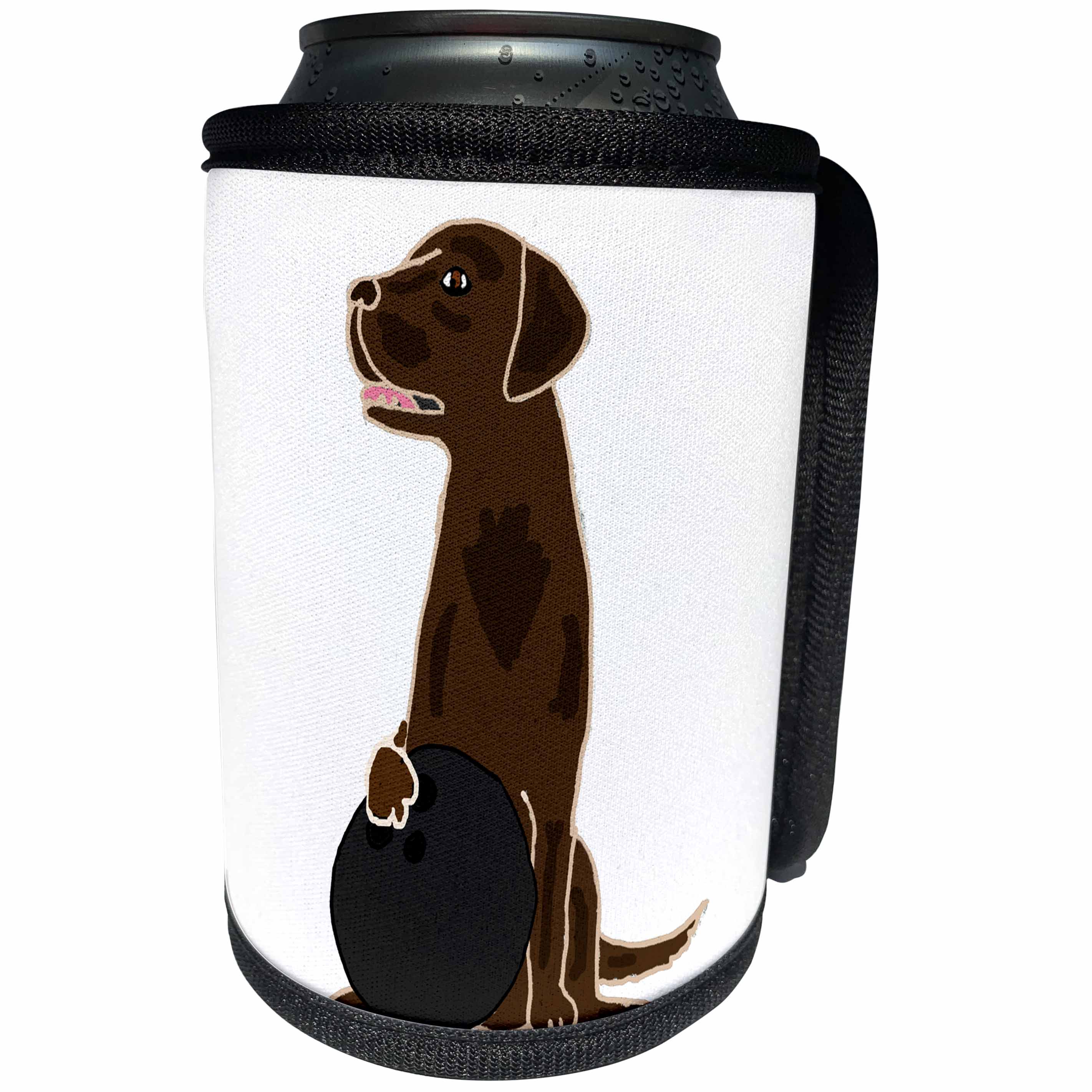 3dRose All Smiles Art Pets - Funny Cute Chocolate Labrador Retriever Dog Bowling Art - Can Cooler Bottle Wrap (cc_270121)