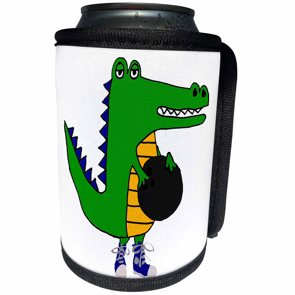 3dRose All Smiles Art Sports and Hobbies - Funny Cool Alligator Bowling cartoon - Can Cooler Bottle Wrap (cc_270123)