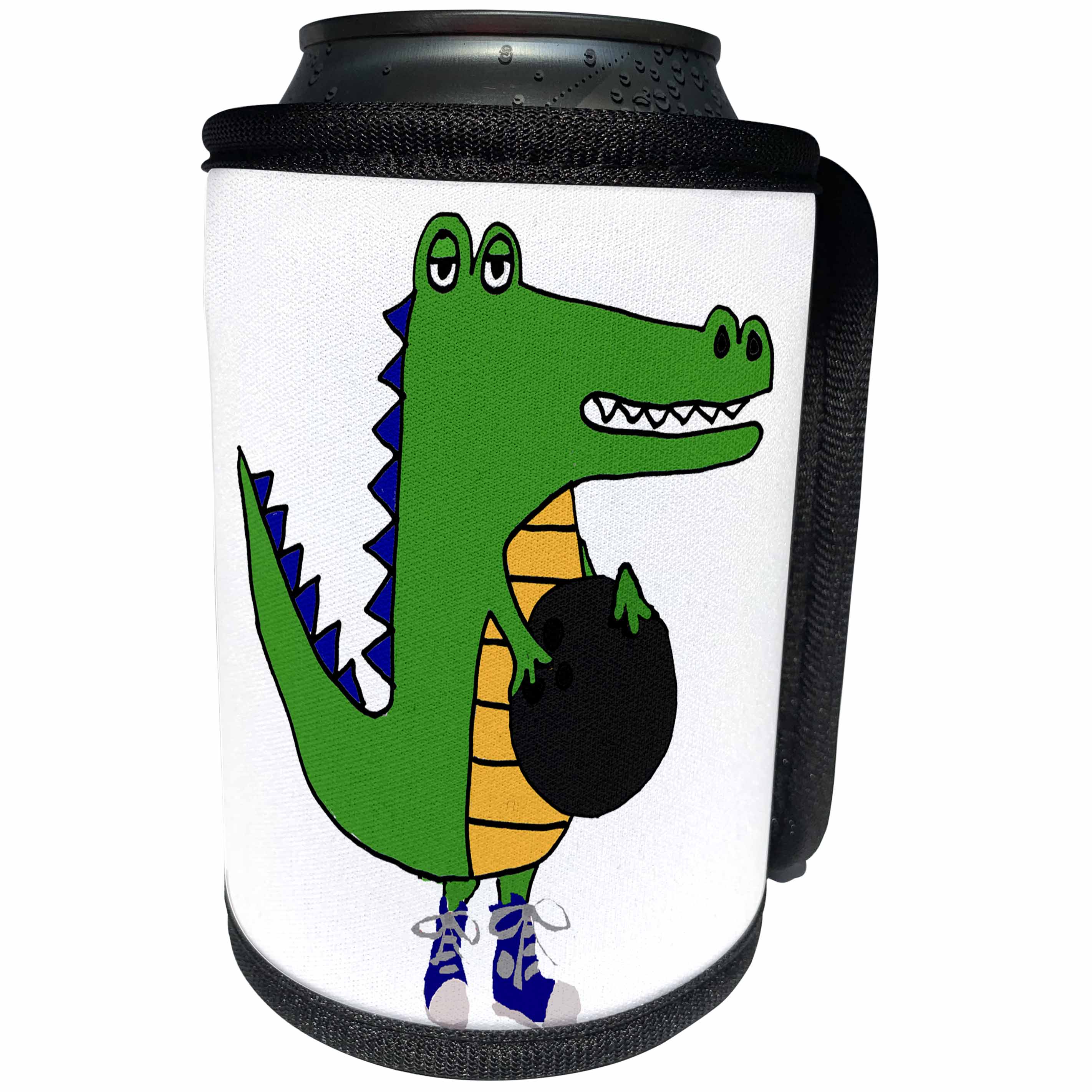 3dRose All Smiles Art Sports and Hobbies - Funny Cool Alligator Bowling cartoon - Can Cooler Bottle Wrap (cc_270123)