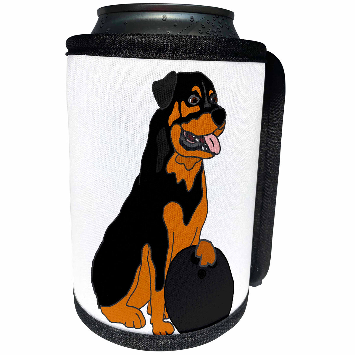 3dRose All Smiles Art Pets - Cute Funny Rottweiler Dog Bowling Cartoon - Can Cooler Bottle Wrap (cc_270125)
