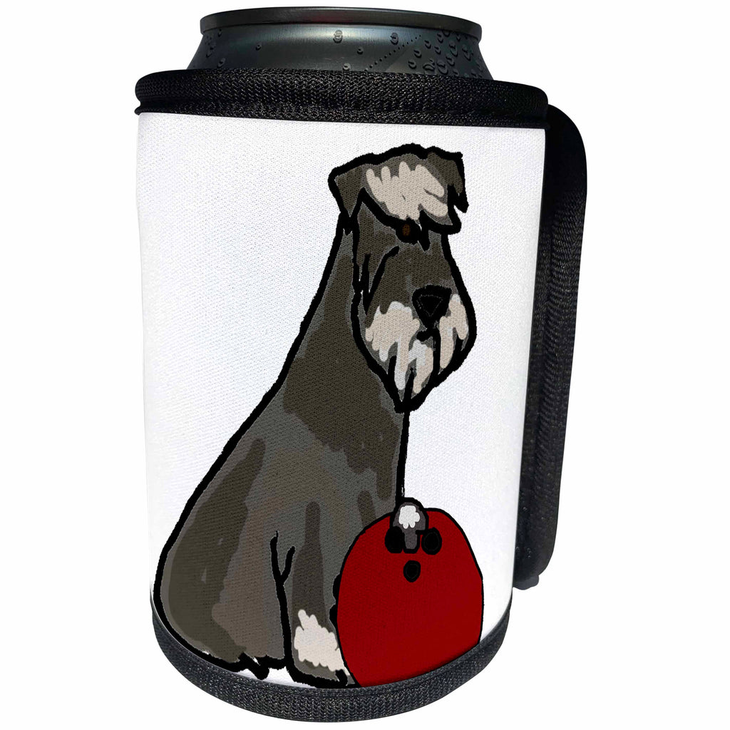 3dRose All Smiles Art Pets - Funny Cute Miniature Schnauzer Dog Bowling Cartoon - Can Cooler Bottle Wrap (cc_270127)