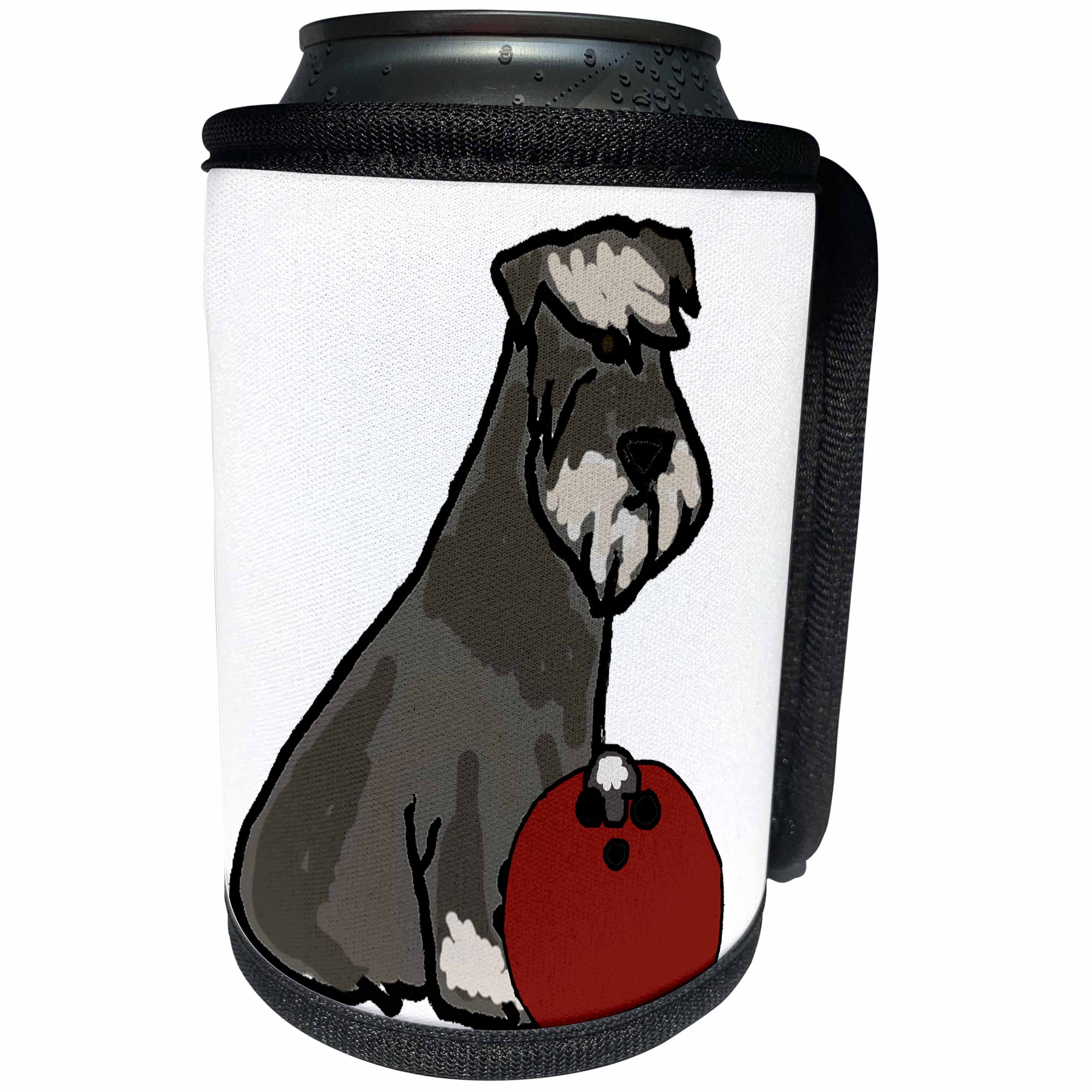3dRose All Smiles Art Pets - Funny Cute Miniature Schnauzer Dog Bowling Cartoon - Can Cooler Bottle Wrap (cc_270127)