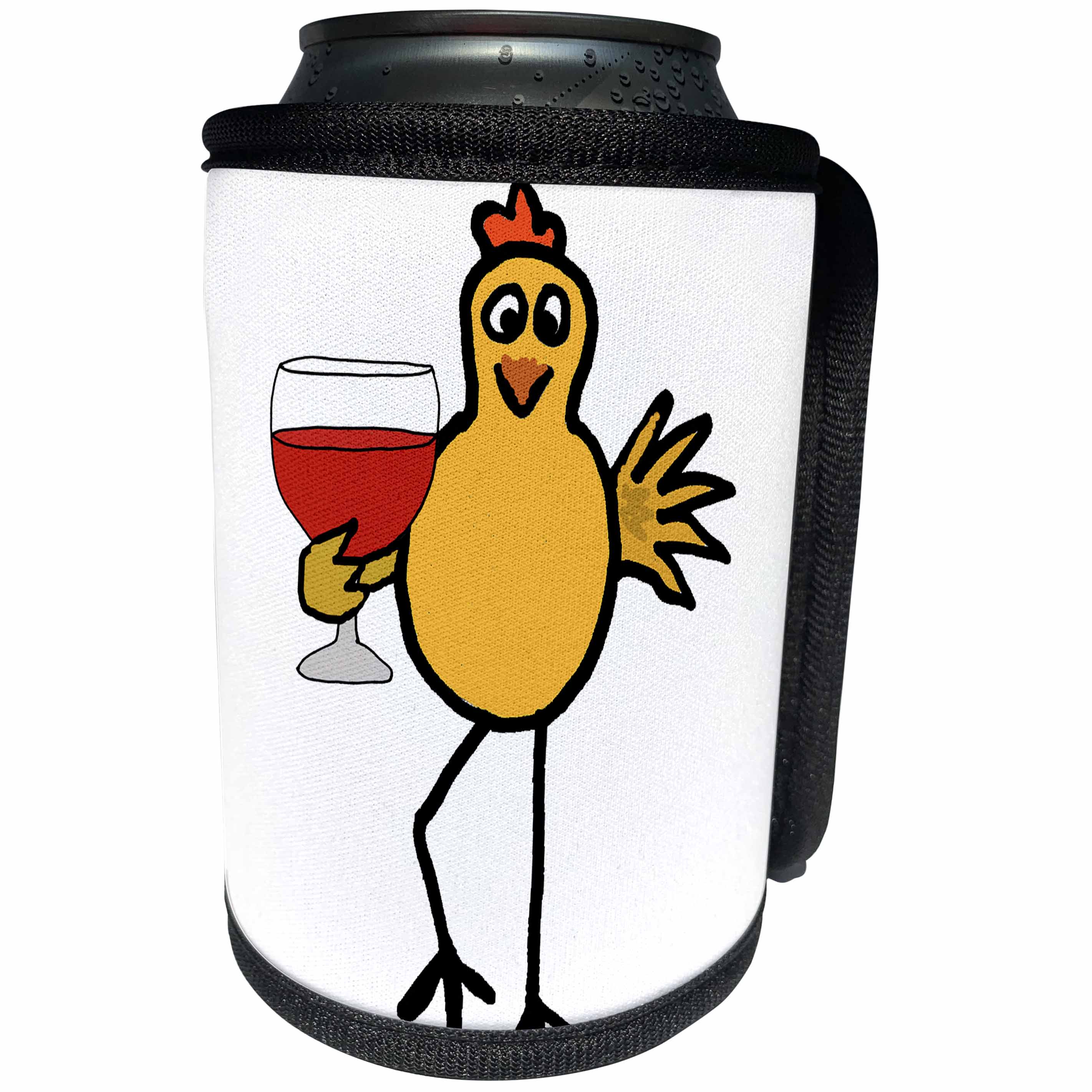 3dRose All Smiles Art Drinking - Cool Funny Yellow Chicken Drinking Wine Cartoon - Can Cooler Bottle Wrap (cc_270130)