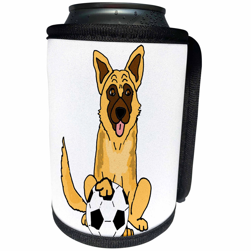 3dRose All Smiles Art Pets - Funny Cute Belgian Malinois Dog Playing Soccer Cartoon - Can Cooler Bottle Wrap (cc_270133)