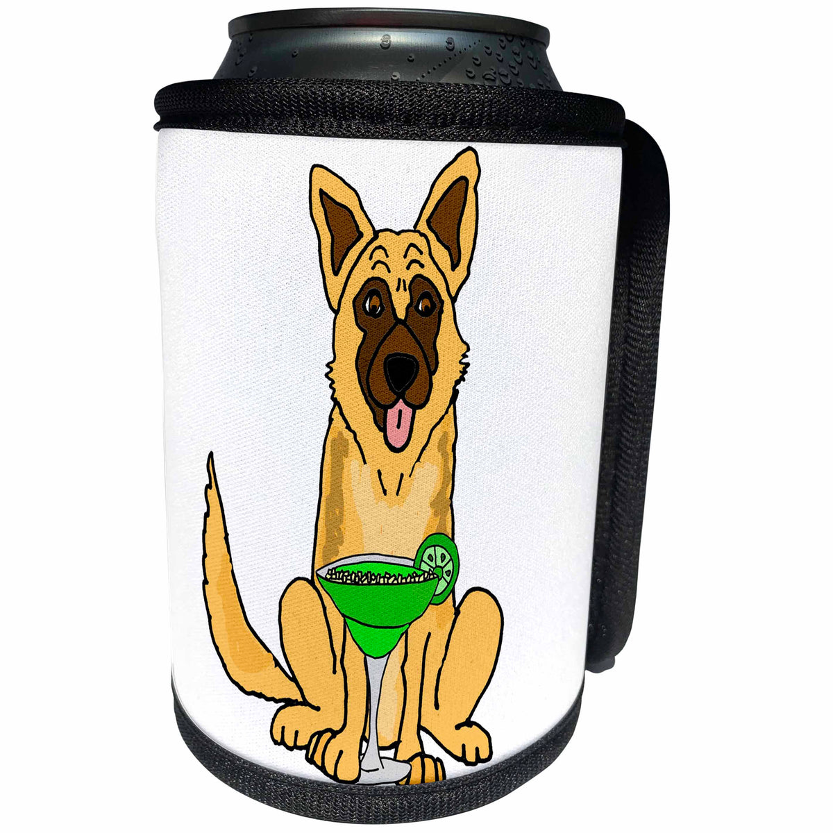 3dRose All Smiles Art Pets - Cute Funny Belgian Malinois Dog Drinking Margarita Cartoon - Can Cooler Bottle Wrap (cc_270134)