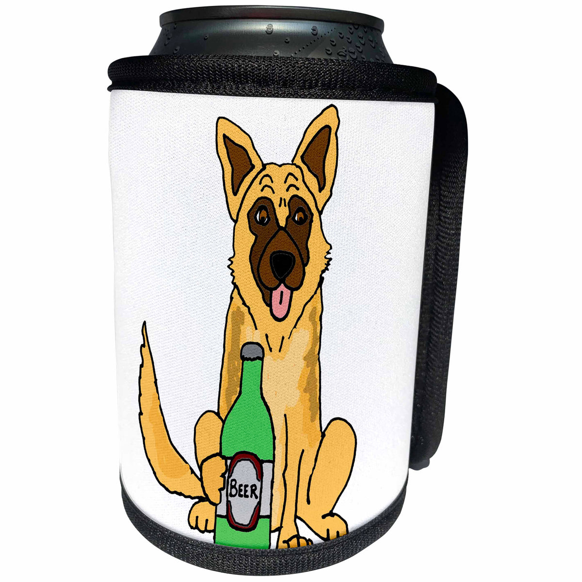3dRose All Smiles Art Pets - Cute Funny Belgian Malinois Dog Drinking Beer Cartoon - Can Cooler Bottle Wrap (cc_270135)