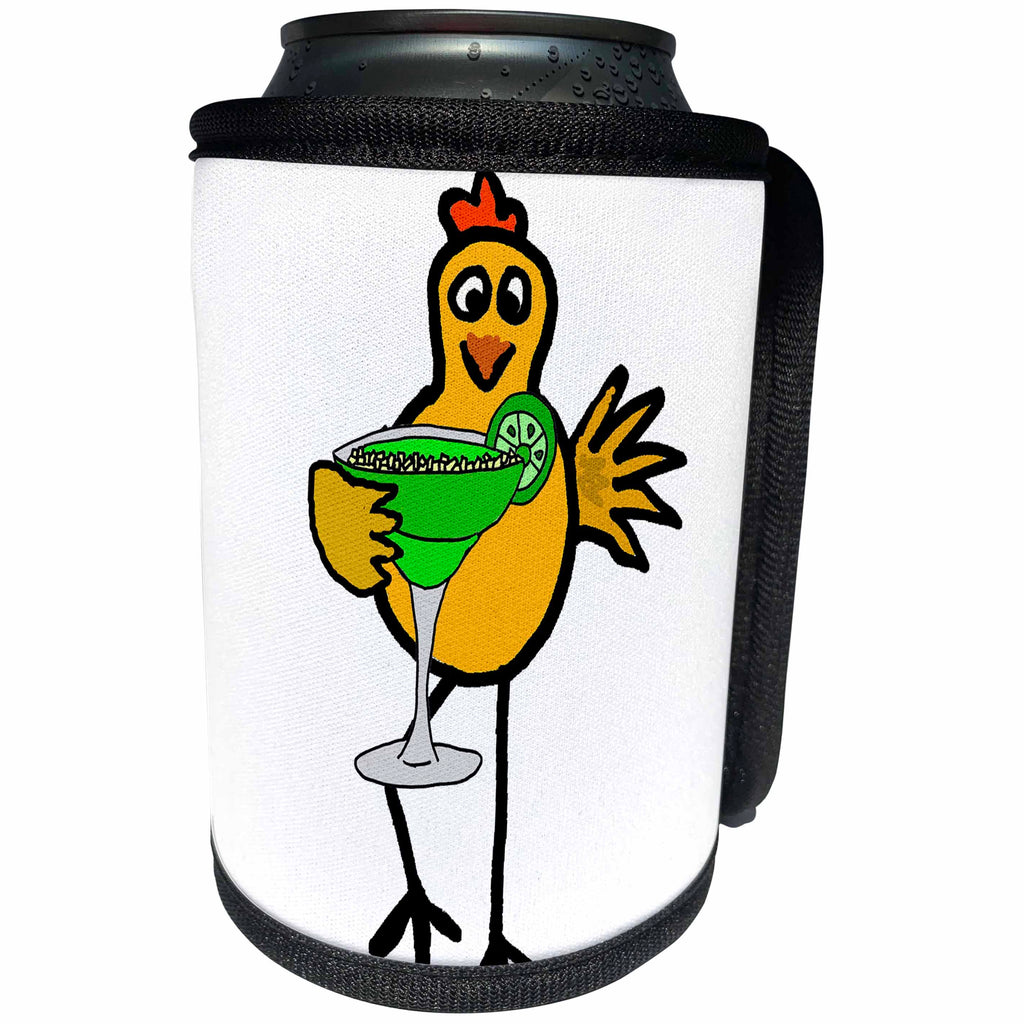 3dRose All Smiles Art Drinking - Amusing Cute Yellow Chicken Drinking Margarita Cartoon - Can Cooler Bottle Wrap (cc_270137)