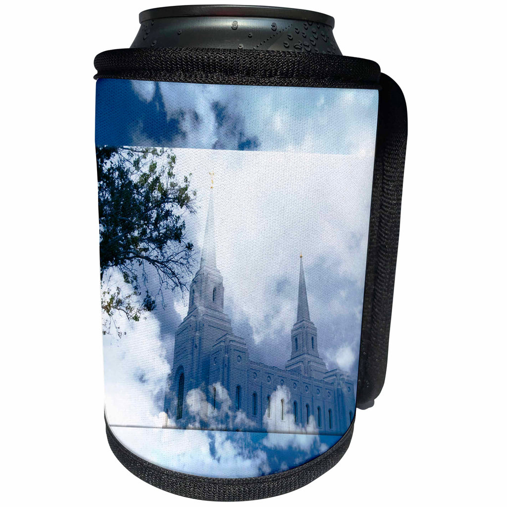 3dRose Jos Fauxtographee- Blended Brigham City Temple - Clouds in a blended layer with the Brigham City Temple looking angelic - Can Cooler Bottle Wrap (cc_270200)