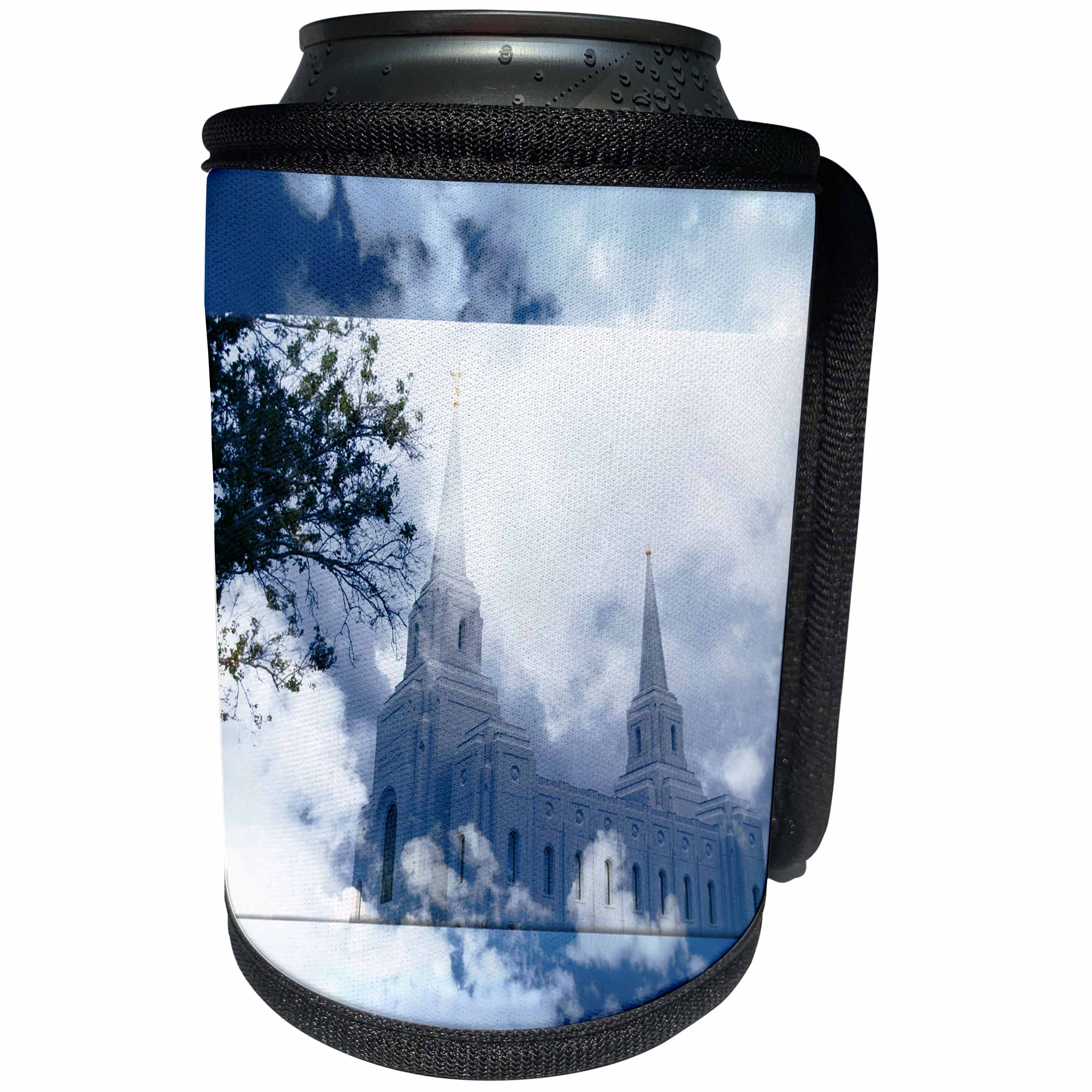 3dRose Jos Fauxtographee- Blended Brigham City Temple - Clouds in a blended layer with the Brigham City Temple looking angelic - Can Cooler Bottle Wrap (cc_270200)