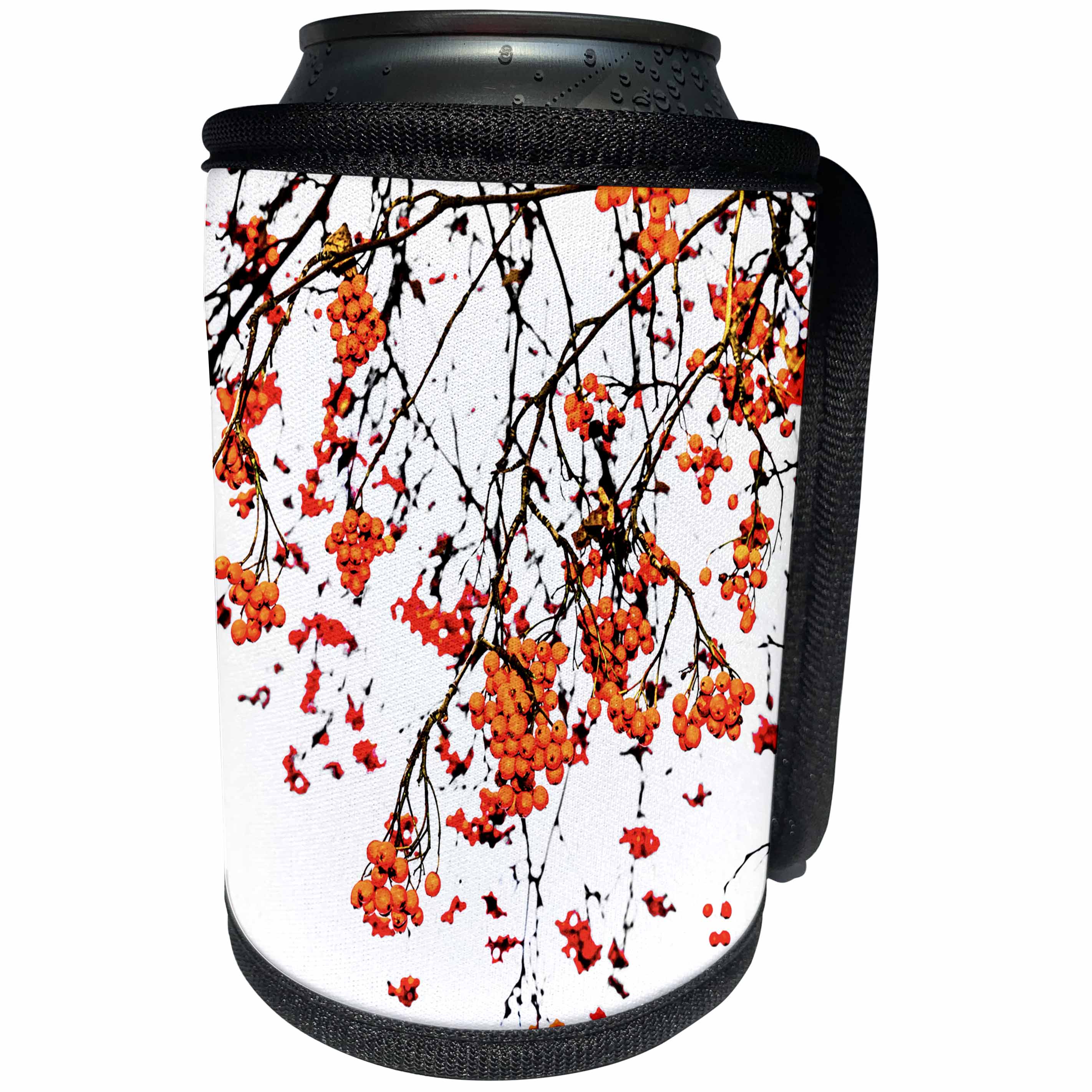 3dRose Alexis Photography - Seasons Autumn - Red rowan berries, black twigs, white background - Can Cooler Bottle Wrap (cc_270259)
