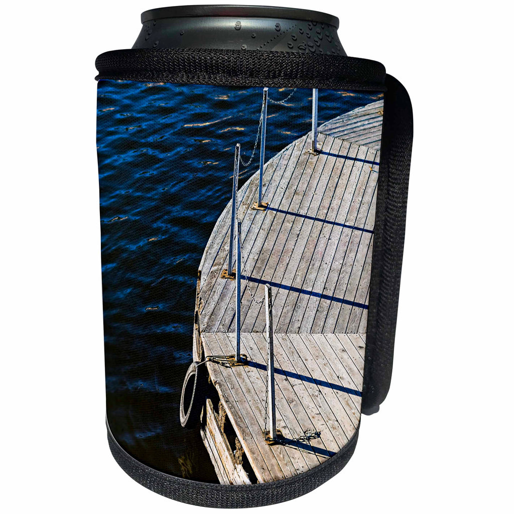 3dRose Alexis Photography - Objects - Empty riverside wooden pier, dark water - Can Cooler Bottle Wrap (cc_270276)