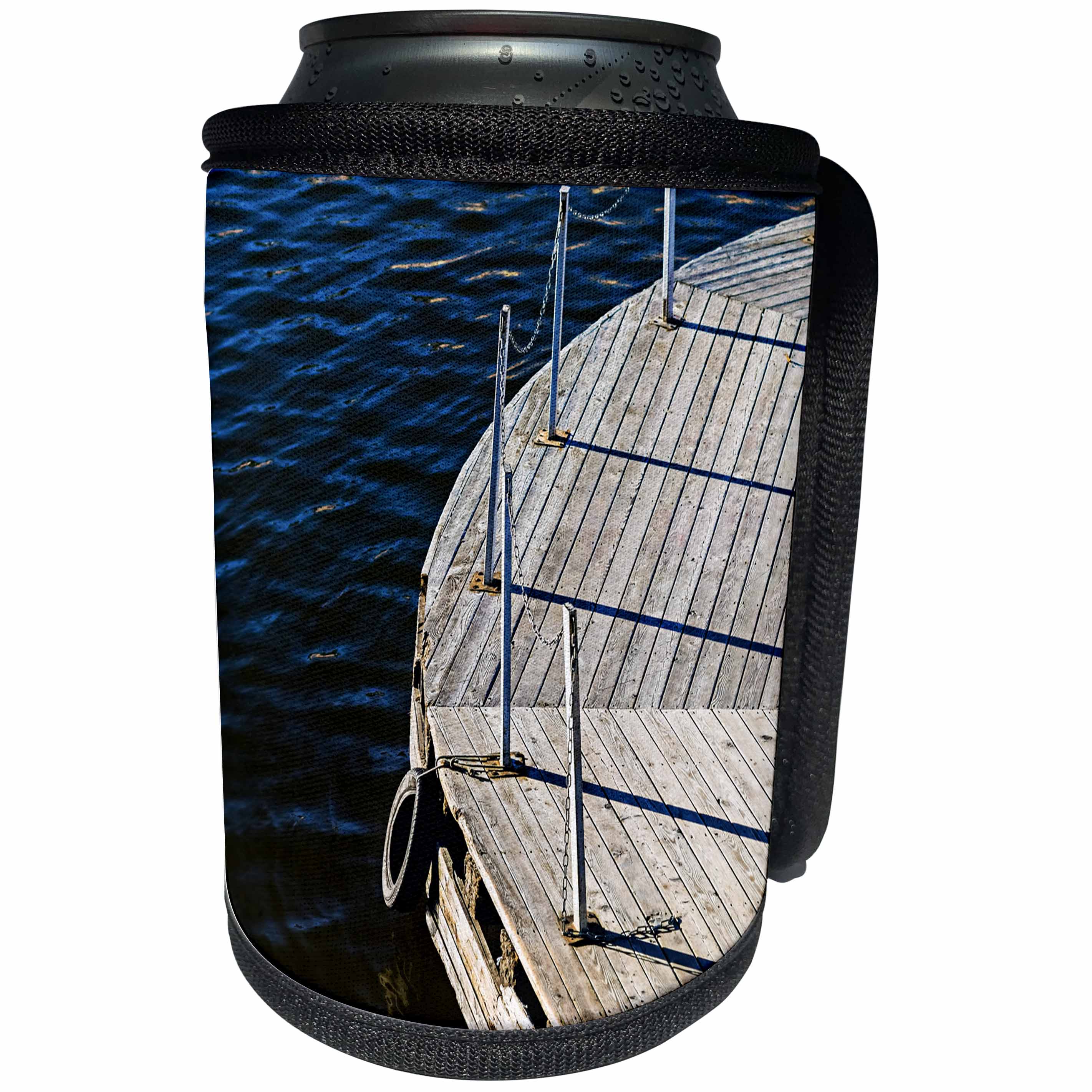 3dRose Alexis Photography - Objects - Empty riverside wooden pier, dark water - Can Cooler Bottle Wrap (cc_270276)